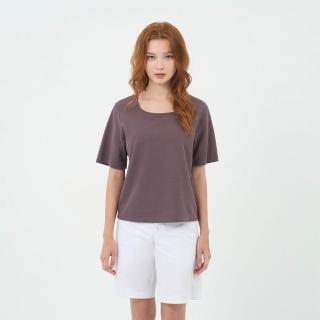 【GIORDANO 佐丹奴】女裝SORONA方領短袖上衣(75 油紫)