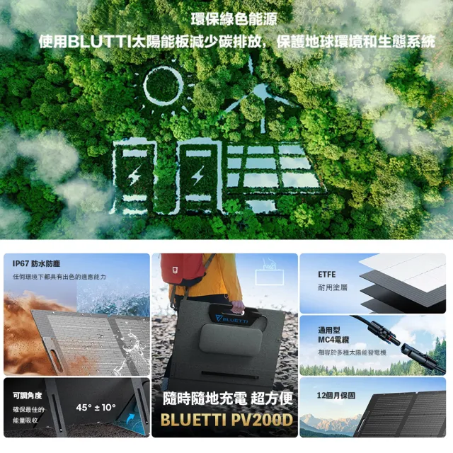 【BLUETTI】PV200 200W 太陽能板(露營 戶外 太陽能 充電板 車宿)