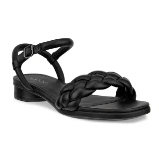 【ecco】SCULPTED ALBA 25 雕塑優雅編織中低跟涼鞋 女鞋(黑色 23380301001)