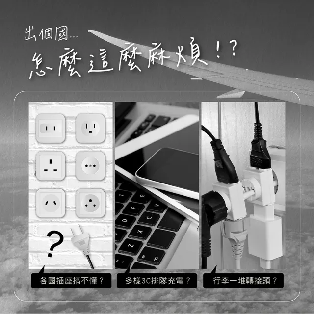 【AZOMA】A1101 全球通旅行萬國轉接頭(電源轉接頭 旅充 2A1C)