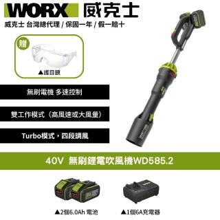 【WORX 威克士】40V 無刷鋰電吹風機 WD585.2(鼓風機 吹葉機 渦輪式 無刷 鋰電 吹塵 打掃 超大流量吹葉機)