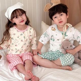 【MANI 瑪尼】童裝兒童純棉七分套裝居家緹花睡衣(男女童夏季空調套裝 呼吸棉居家空調服)