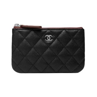【CHANEL 香奈兒】AP4020 經典雙C銀LOGO 菱格紋牛皮拉鍊零錢包(黑色)