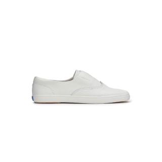 【Keds】CHAMPION SQUARE TOE SLIP SOFT LEATHER 經典真皮方頭鞋 奶油白(WH68282 小白鞋 懶人鞋)