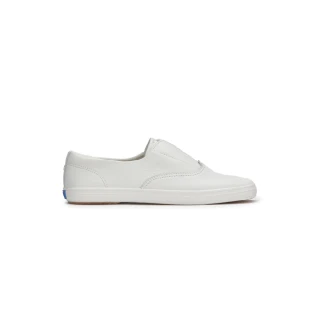 【Keds】CHAMPION SQUARE TOE SLIP SOFT LEATHER 經典真皮方頭鞋 奶油白(WH68282 小白鞋 懶人鞋)