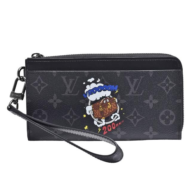 LV LOUIS VUITTON 路易威登 M80994 經典 DRAGONNE 系列 Eclipse 帆布掛腕拉鍊長夾，黑色與藍色系選擇，外層為高質感帆布，內層為牛皮材質，配備原廠防塵袋、品控卡與包裝盒，尺寸為19x11x2cm，適合日常攜帶與收藏，男女皆可使用。