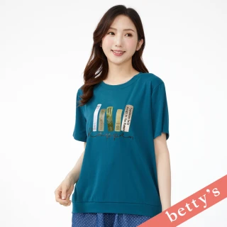 【betty’s 貝蒂思】多材質造型拼貼短袖T-shirt(藍綠色)