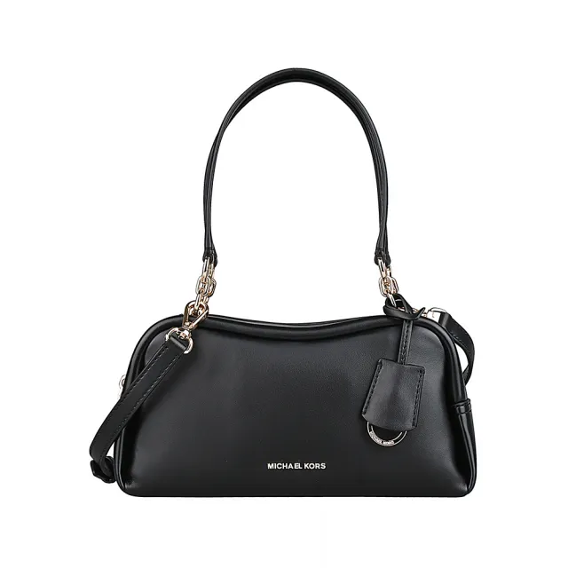 【Michael Kors】MICHAEL KORS Cecily經典字母LOGO聚氨酯皮質設計拉鍊肩背斜背兩用包(小/黑)