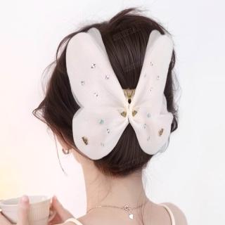 【HaNA 梨花】一夾就美 有手就會 真實自然大絲緞白紗蝴蝶結假髮髮包(假髮抓夾 丸子頭)