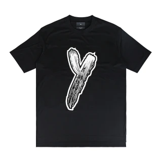 【Y-3 山本耀司】Y-3 正反草寫塗鴉LOGO前短後長設計純棉短袖T恤(男女款/黑)