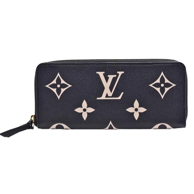 LV LOUIS VUITTON路易威登 M82338 經典 Clemence Empreinte 雙色皮革拉鍊長夾