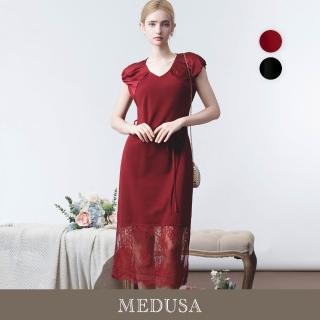 【MEDUSA 曼度莎】現貨-法式優雅緞面抓摺小禮服 - 2色（M-XL）｜小禮服 長洋裝 媽媽禮服(605-93506)