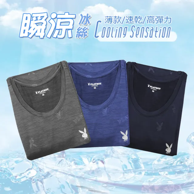 【PLAYBOY】任選_冰絲涼感透氣速乾短袖衫(速達單件-藍紋/青紋/灰紋)