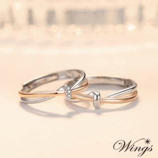 【WINGS】925純銀 雙生玫瑰 方晶鋯石戒指 單只價(對戒 尾戒 活圍 情人 玫瑰金 禮盒 簡約 時尚 細戒指)