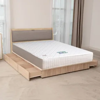【KIKY】延禧-貓抓皮附插座靠枕床組 單人加大3.5尺(床頭片+抽屜床底)