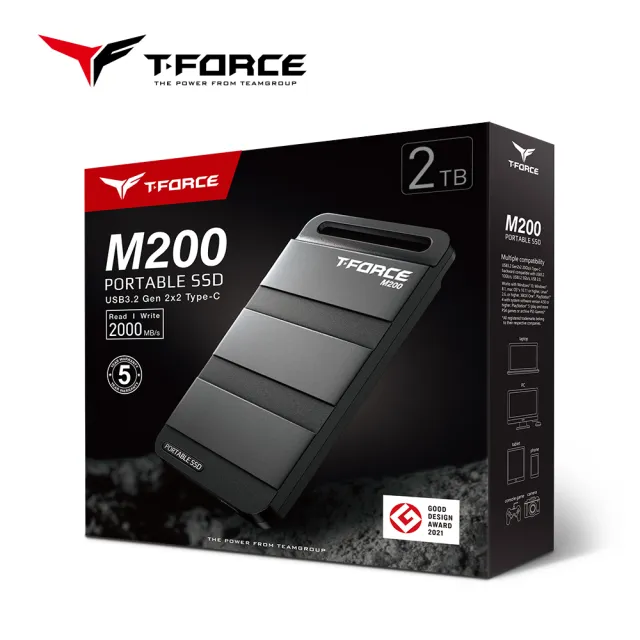 【Team 十銓】T-FORCE M200 狙擊者 Portable 2TB 外接SSD USB3.2 Gen2 外接式固態硬碟(飆速讀寫2000MB/s)