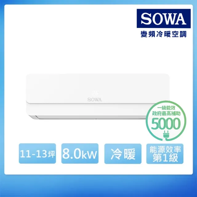【SOWA 首華】13-14坪R32 一級變頻冷暖型分離式冷氣(SDV-P802CHM/SSA-P802DVCHM)