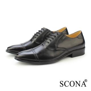 【SCONA 蘇格南】全真皮 義式免拆綁帶紳士鞋(黑色 0882-1)
