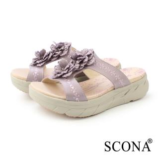 【SCONA 蘇格南】真皮 樂活舒適厚底涼拖鞋(淺紫色 31285-2)
