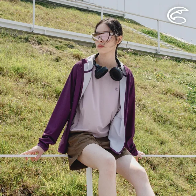 【ADISI】女超涼感防曬印花外套 AJ2511055 紫紅斜紋(連帽 透氣 彈性 抗紫外線 UPF50+)