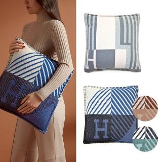 【Hermes 愛馬仕】手工編織緹花織羊毛/喀什米爾抱枕(多款選)