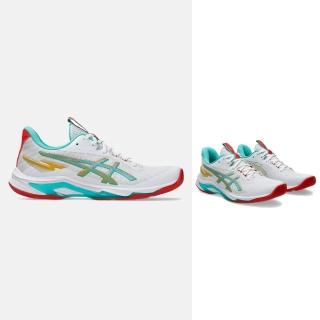 【asics 亞瑟士】NETBURNER BALLISTIC FF 4 女款 排球鞋 一般楦(1052A090-960 白 海玻璃藍 室內球場鞋)