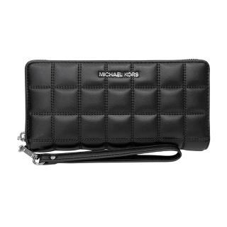 【Michael Kors】簡約黑小香風衍縫皮革方格手拿式拉鍊長夾(35R5STVE7V-BLACK)