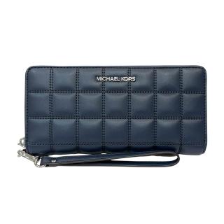 【Michael Kors】海軍藍小香風衍縫皮革方格手拿式拉鍊長夾(35R5STVE7V-NAVY)