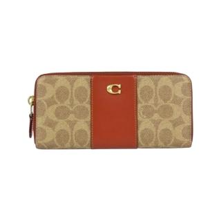 【COACH】專櫃系列ACCORDION楓紅咖x卡其c logo防刮皮革長夾(CS031-B4NQ4)