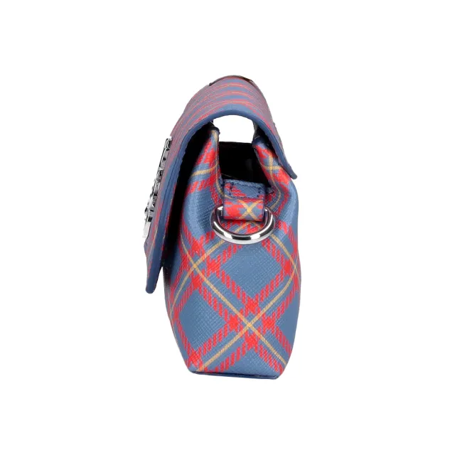 【Vivienne Westwood】女款 Pouch Mini 格紋斜背包(藍色/橘色)