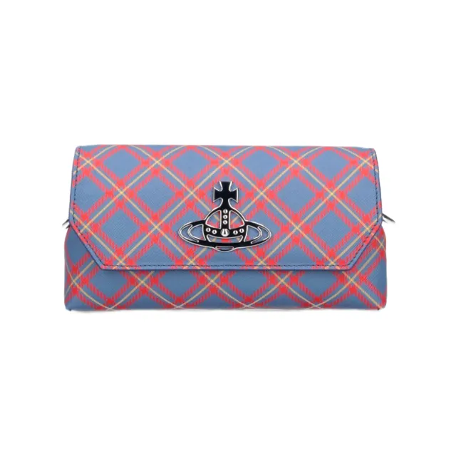 【Vivienne Westwood】女款 Pouch Mini 格紋斜背包(藍色/橘色)
