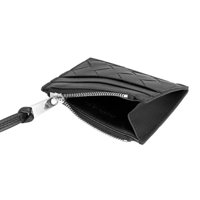 【BOTTEGA VENETA 寶緹嘉】620344 黑  編織中格(掛繩 拉鏈零錢/卡包)