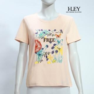 【ILEY 伊蕾】亮片刺繡花園純棉上衣(淺粉；M-2L；1252381201)