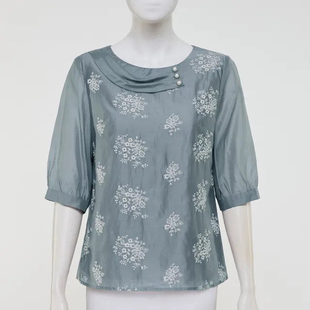 【ILEY 伊蕾】花卉刺繡萊賽爾上衣(灰；M-2L；1251071110)