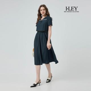 【ILEY 伊蕾】清新水手領假兩件式縲縈洋裝(深藍；M-XL；1252027306)