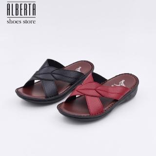 【Alberta】MIT臺灣製 跟高4cm 厚底拖鞋 交叉 楔型涼拖鞋 2色