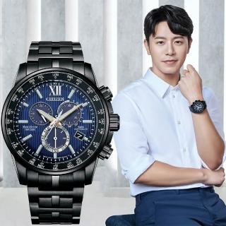 【CITIZEN 星辰】韋禮安配戴款光動能電波紳士風三眼計時男錶 藍 42mm(CB5885-85L)