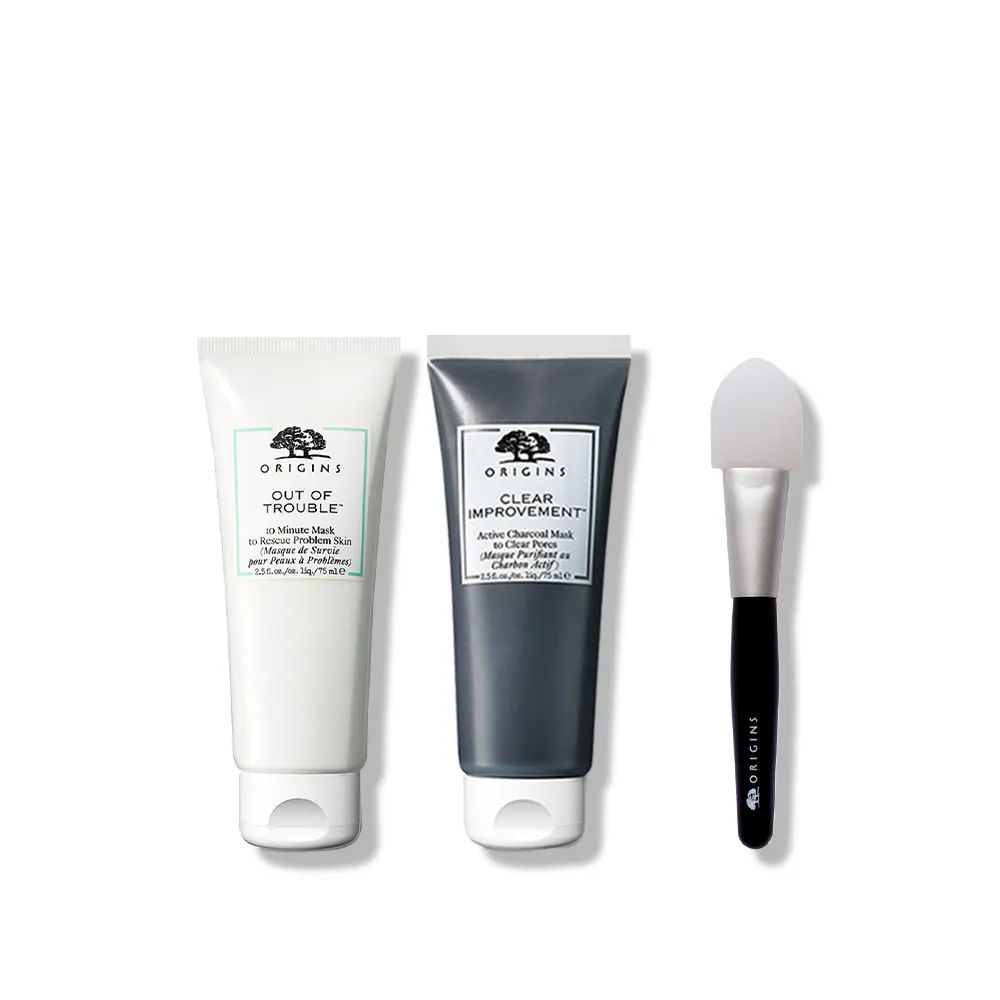 【ORIGINS 品木宣言】黑白抗痘面膜組(抗痘面膜75ml+泥娃娃活性碳面膜75ml/控油抗痘)