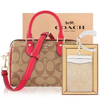 【COACH】大C PVC迷你款手提/斜背兩用包+大C PVC識別證件夾(紅色+白色)