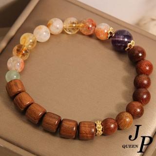 【Jpqueen】文青黃花梨水晶檀木串珠彈性伸縮手串手鍊(咖啡色)