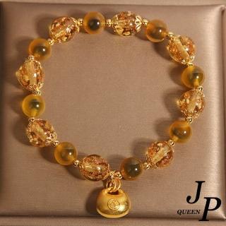 【Jpqueen】焦糖黃糖心瑪瑙夜光琉璃串珠高級彈性伸縮手鍊(金色)