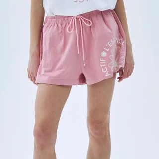 【MARDI MERCREDI】印花運動短褲 粉色 經典小雛菊 象牙白花 徽章 舒適 純棉 COTTON SHORTS ACTIF EMBLEM