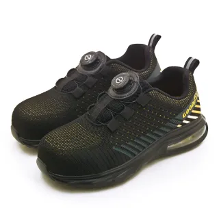 【GOODYEAR 固特異】男 透氣2E寬楦旋轉扣塑鋼頭防護認證安全氣墊工作鞋 金鷹系列(黑黃灰 43970)