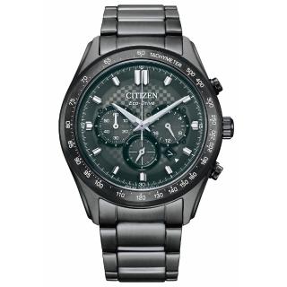 【CITIZEN 星辰】光動能紳士風三眼計時手錶 黑灰 43mm(CA4457-81H)