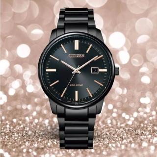 【CITIZEN 星辰】簡約時尚腕錶光動能對錶 男錶 黑 39mm(BM7527-89E)