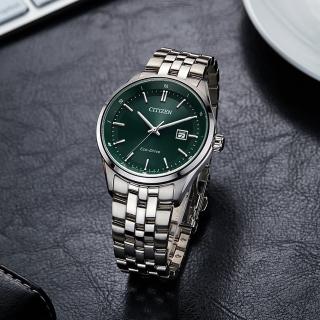 【CITIZEN 星辰】簡約經典紳士型男光動能男錶 綠 41mm(BM7569-89X)