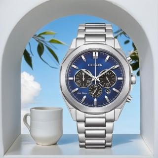 【CITIZEN 星辰】光動能紳士風三眼計時手錶 藍 41mm(CA4590-81L)