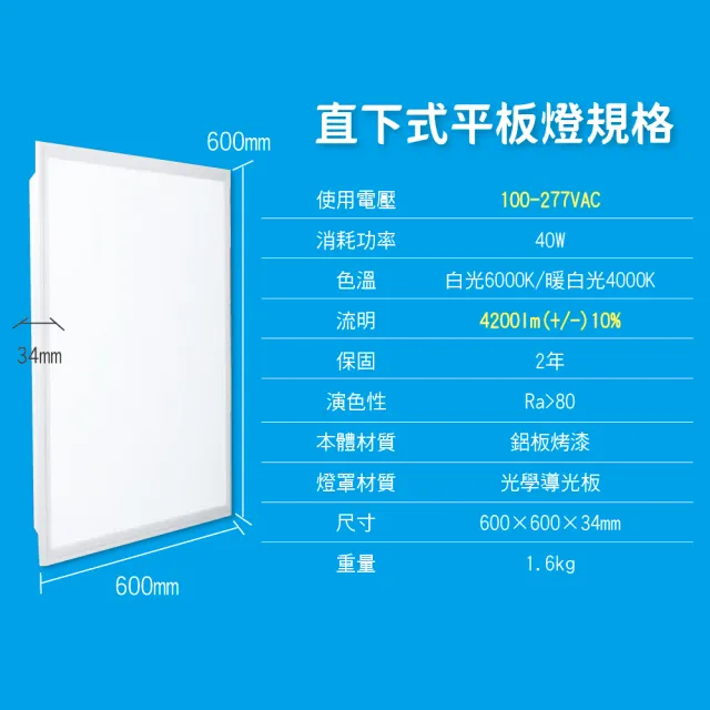 【青禾坊】好安裝系列 歐奇OC 保固2年 40W-10入超薄型LED直下式平板燈(輕鋼架 商用平板燈/LED平板燈)