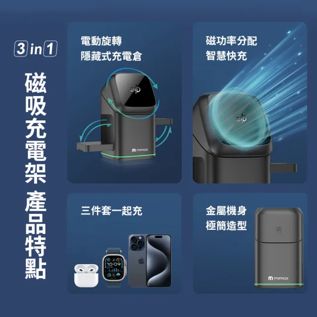 【mimax 米覓】HY08 15W 3in1磁吸充電架(qi2 支援Magsafe 無線充電)