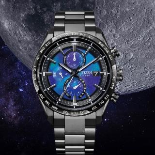 【CITIZEN 星辰】HAKUTO-R 限量宇宙登月光動能全球電波萬年曆世界時區腕錶 黑藍 42mm(AT8285-68Z)